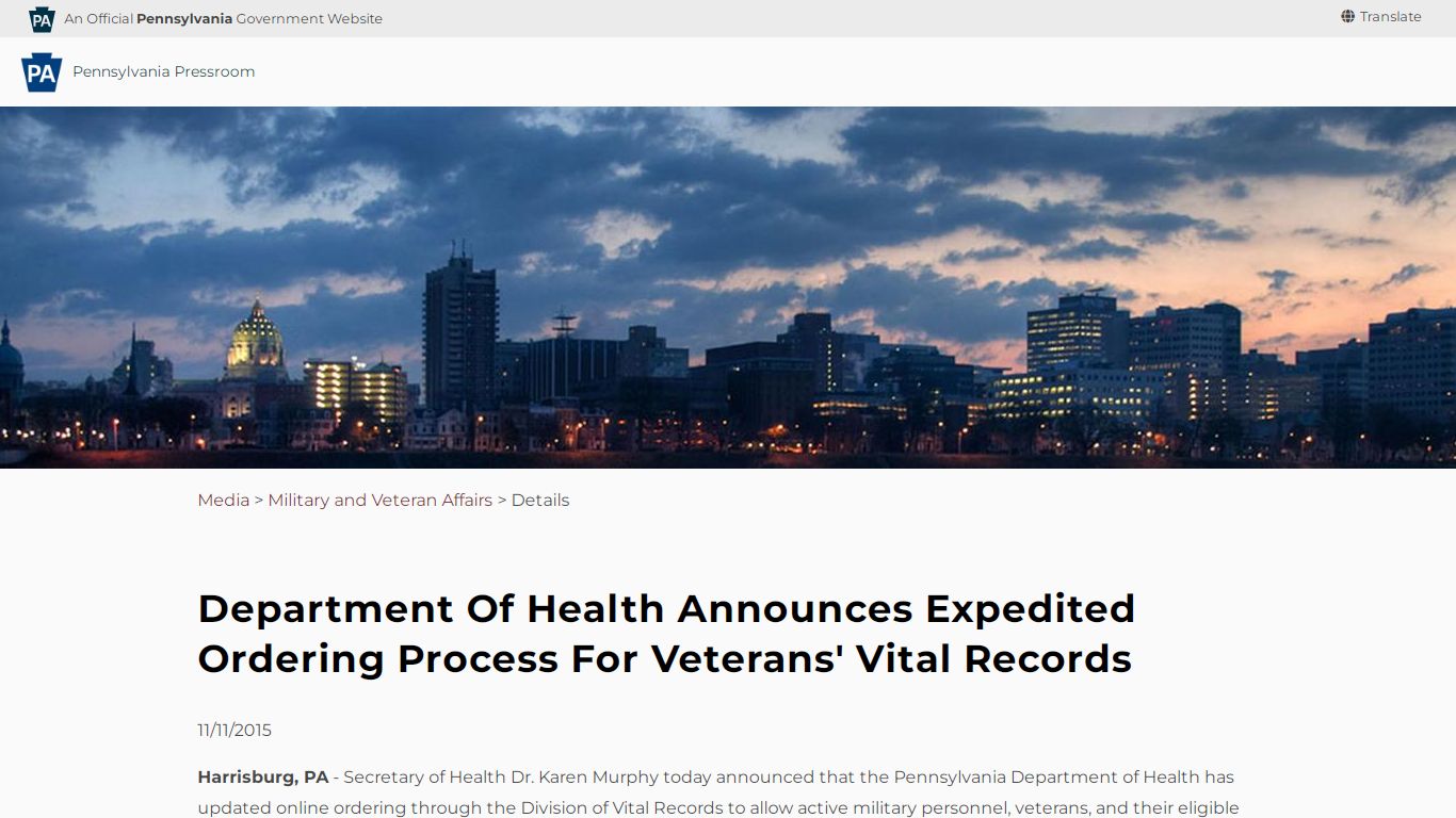 Department of Health Announces Expedited Ordering Process for Veterans ...