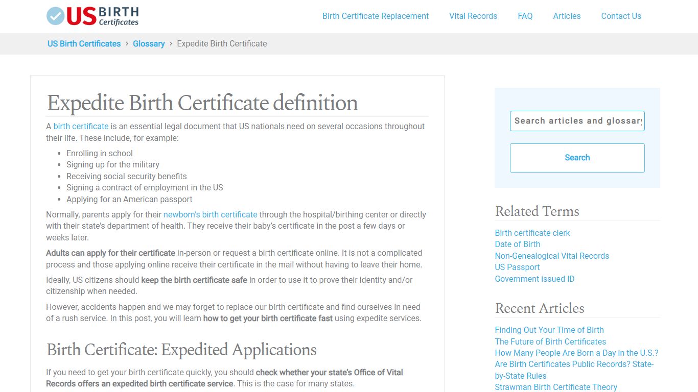 What is an Expedite Birth Certificate - US Birth Certificates