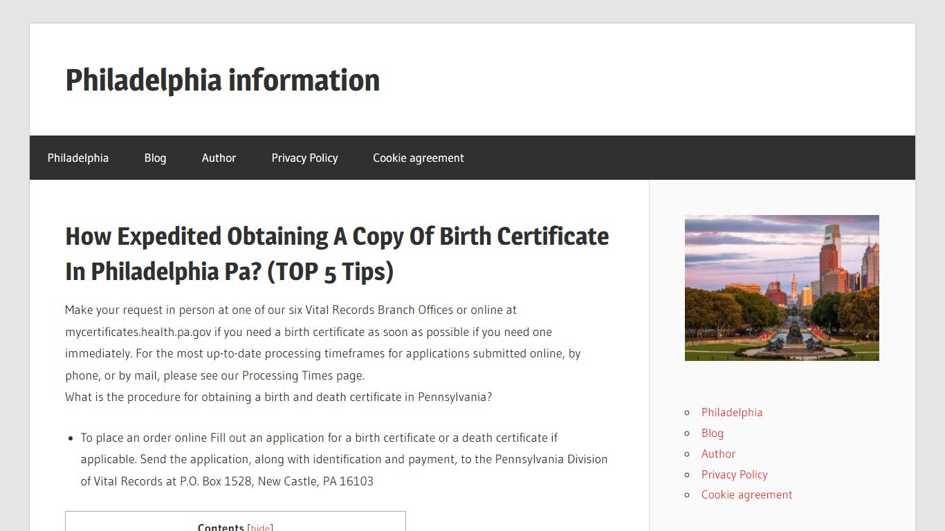 How Expedited Obtaining A Copy Of Birth Certificate In Philadelphia Pa ...
